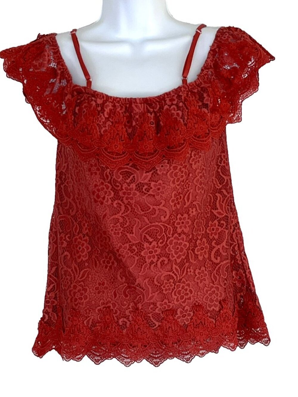 No Boundaries Cami sz M (7-9) Lace Fairy Boho Festival Y2K Lined Tiered Rust